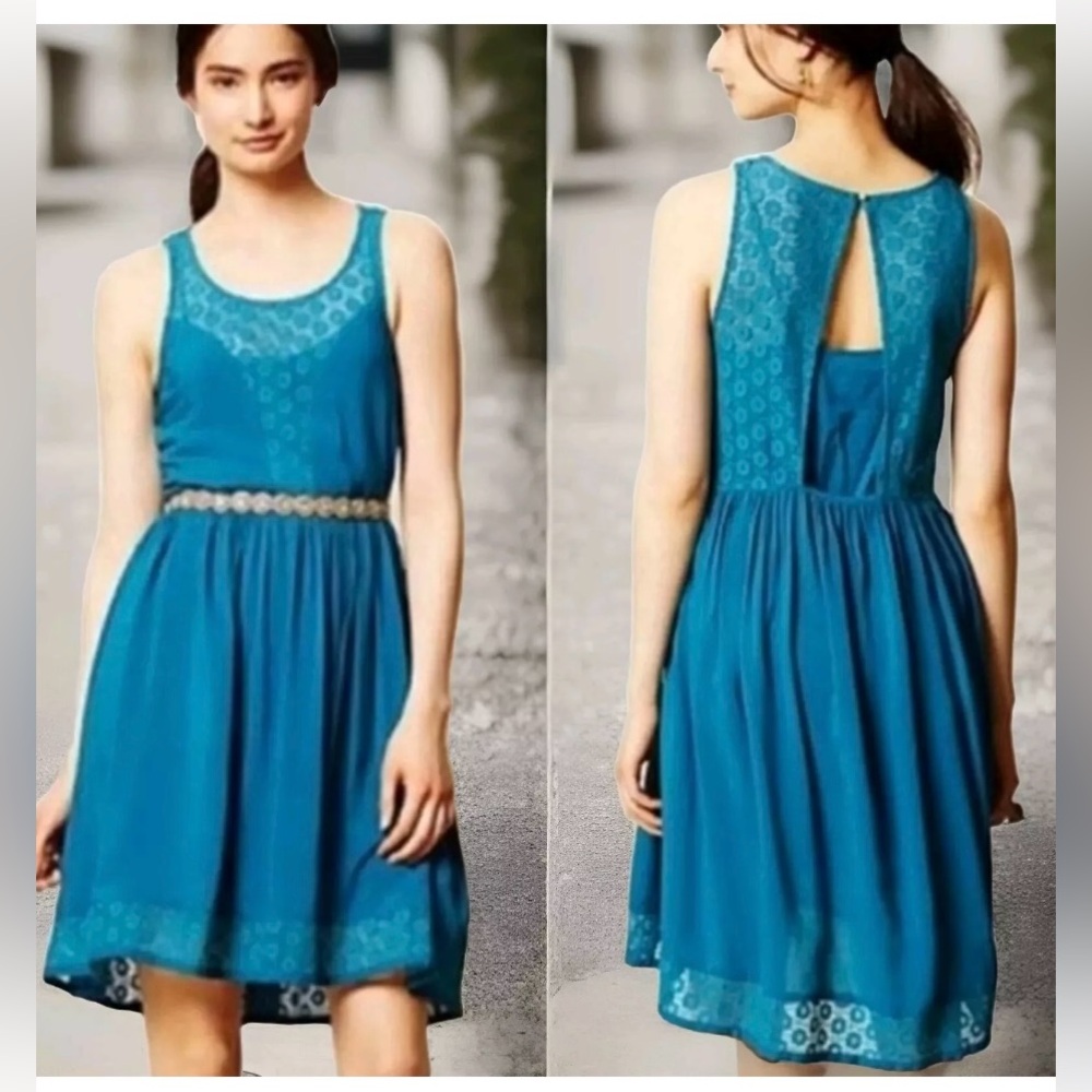 Lilka x Anthropologie Matepe Cutout Back Crochet Lace A Line Flowy Drapey Dress